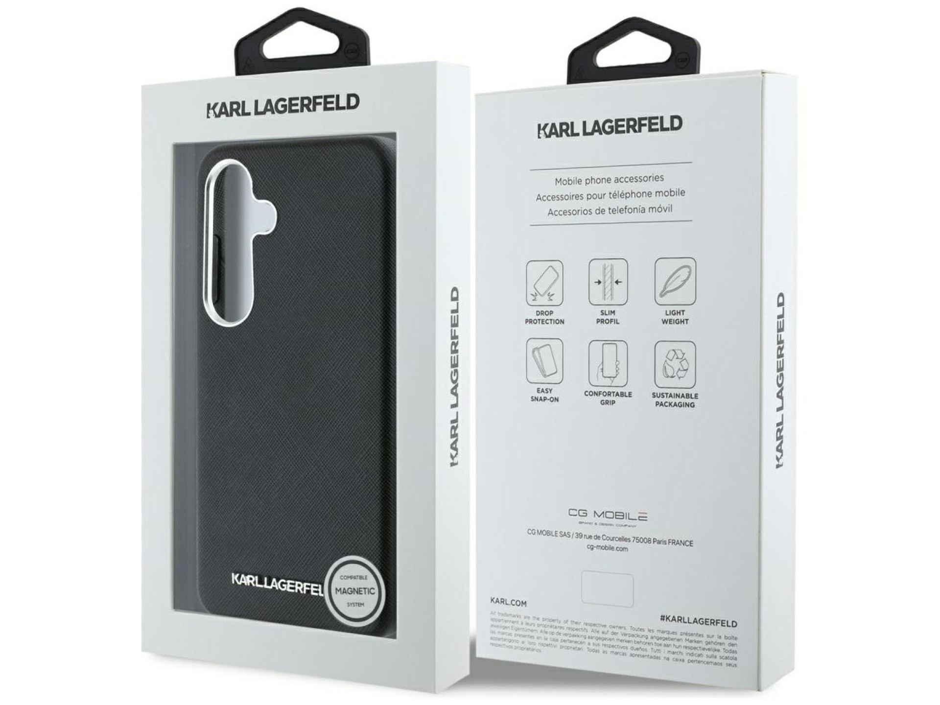 Capa MagSafe Karl Lagerfeld Saffiano com Logo Metálico Alongado para Samsung Galaxy S25+ - Preta