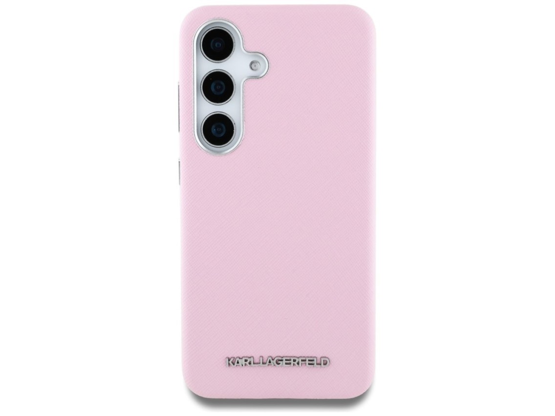 Capa MagSafe Karl Lagerfeld Saffiano com Logo Metálico Alongado para Samsung Galaxy S25+ - Rosa