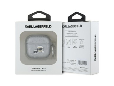 Karl Lagerfeld Monogram Karl & Choupette Head case for AirPods 4 - silver Karl Lagerfeld Monogram Karl & Choupette Head case for AirPods 4 - silver