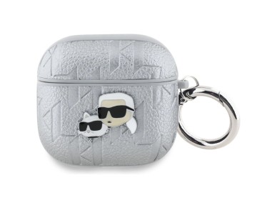 Funda Karl Lagerfeld Monogram Karl & Choupette para AirPods 4 - plateada Funda Karl Lagerfeld Monogram Karl & Choupette para AirPods 4 - plateada