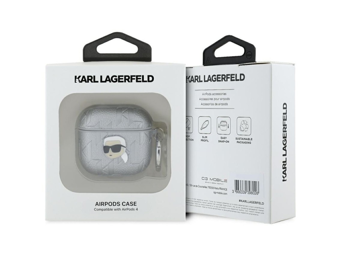 Karl Lagerfeld Monogram Karl Head case for AirPods 4 - silver