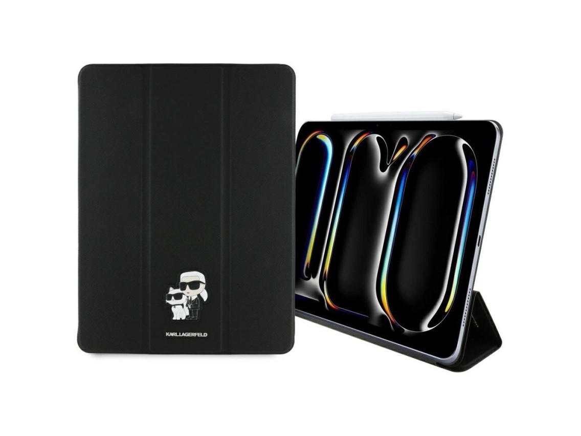 Karl Lagerfeld Saffiano Magnetic Karl & Choupette iPad Pro 13" 2024 Book Cover Case - Black