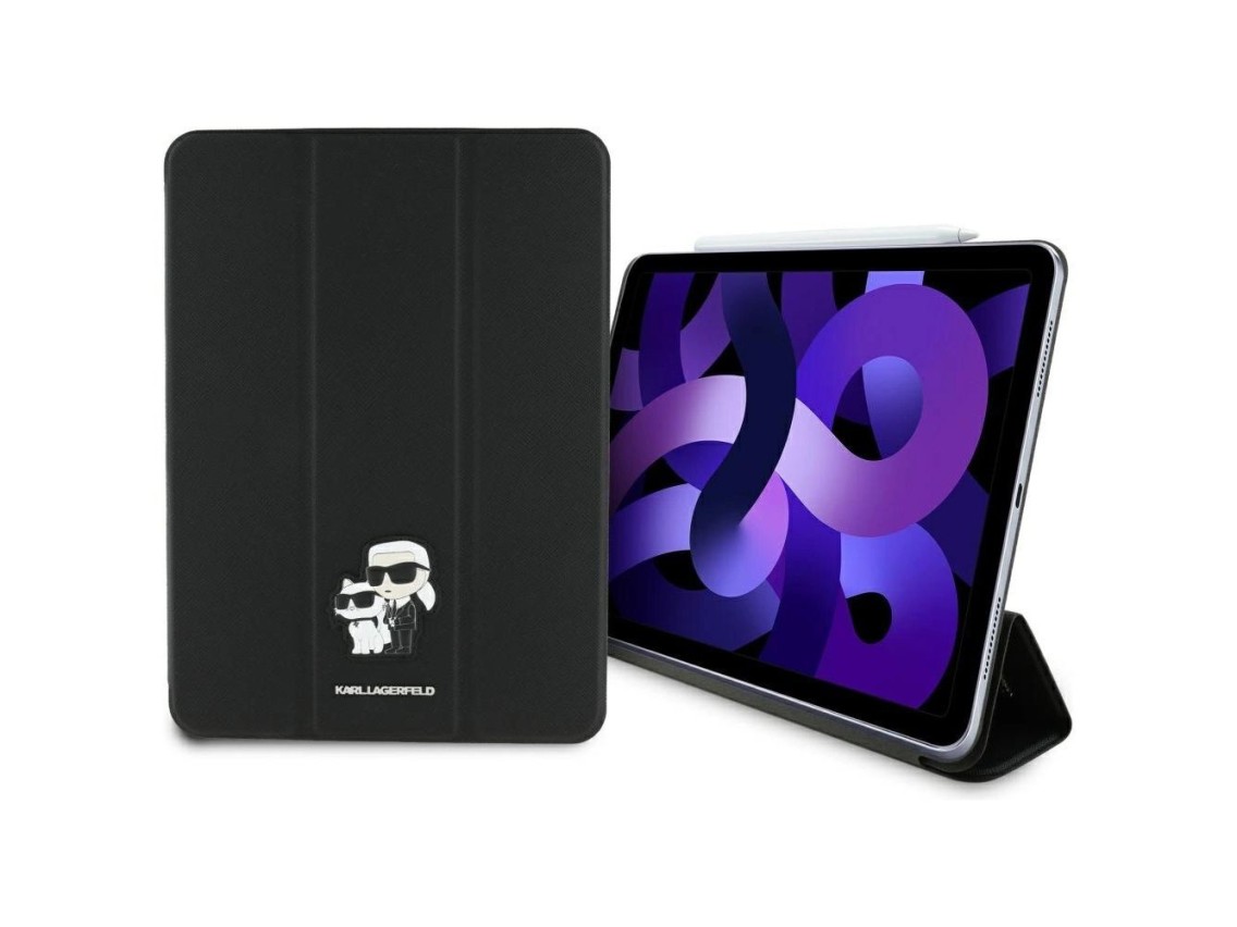 Karl Lagerfeld Saffiano Magnetic Karl & Choupette iPad Air 11" 2024 Book Cover Case - Black