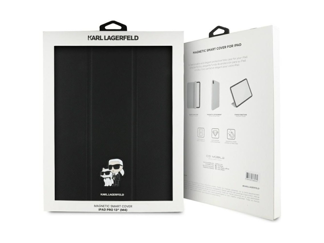 Karl Lagerfeld Saffiano Magnetic Karl & Choupette iPad Pro 13" 2024 Book Cover Case - Black