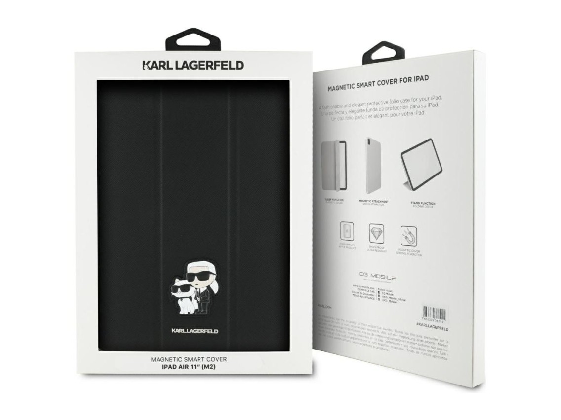Karl Lagerfeld Saffiano Magnetic Karl & Choupette iPad Air 11" 2024 Book Cover Case - Black