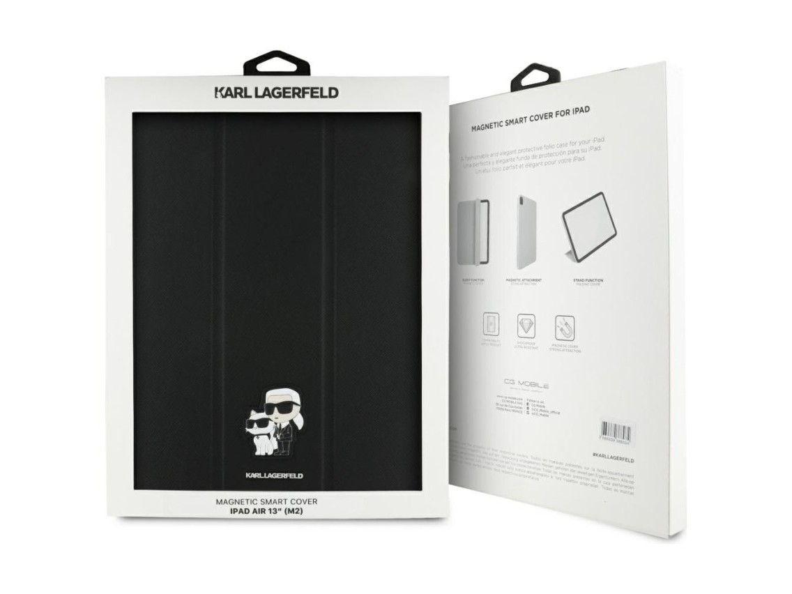 Karl Lagerfeld Saffiano Magnetic Karl & Choupette iPad Air 13" 2024 Book Cover Case - Black