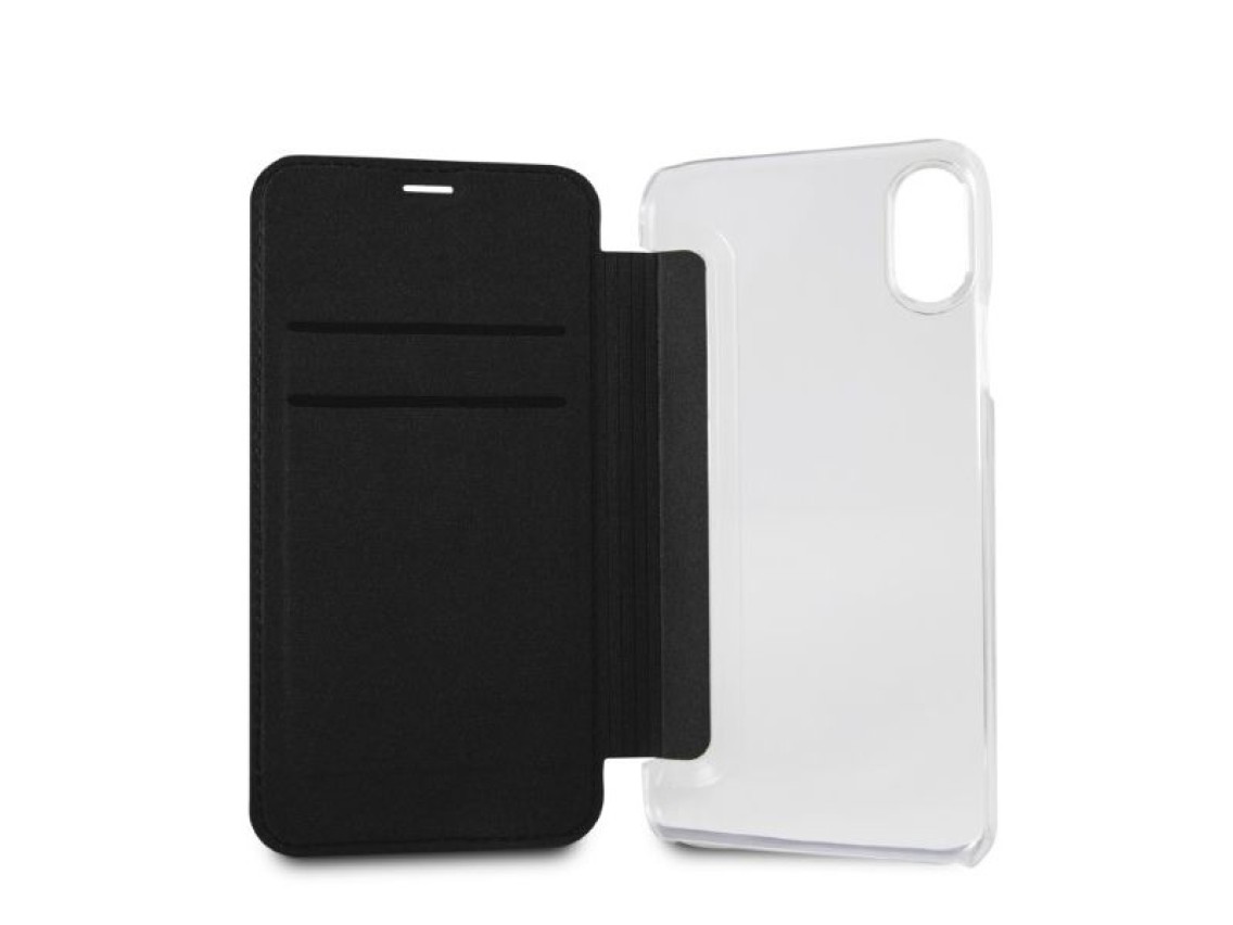 Capa para iPhone X/Xs com Glitter e Assinatura Karl Lagerfeld - Preta