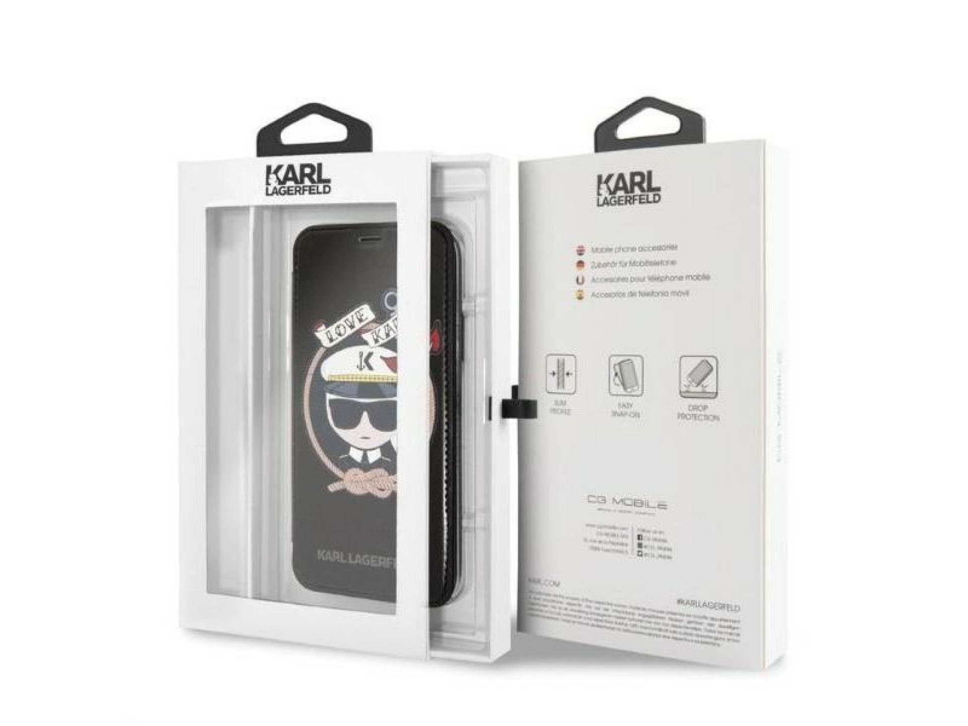 Capa para iPhone X/Xs com Glitter e Assinatura Karl Lagerfeld - Preta