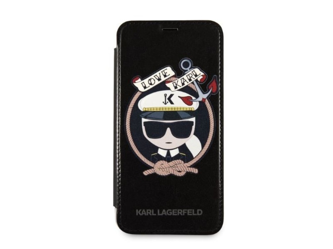 Capa para iPhone X/Xs com Glitter e Assinatura Karl Lagerfeld - Preta