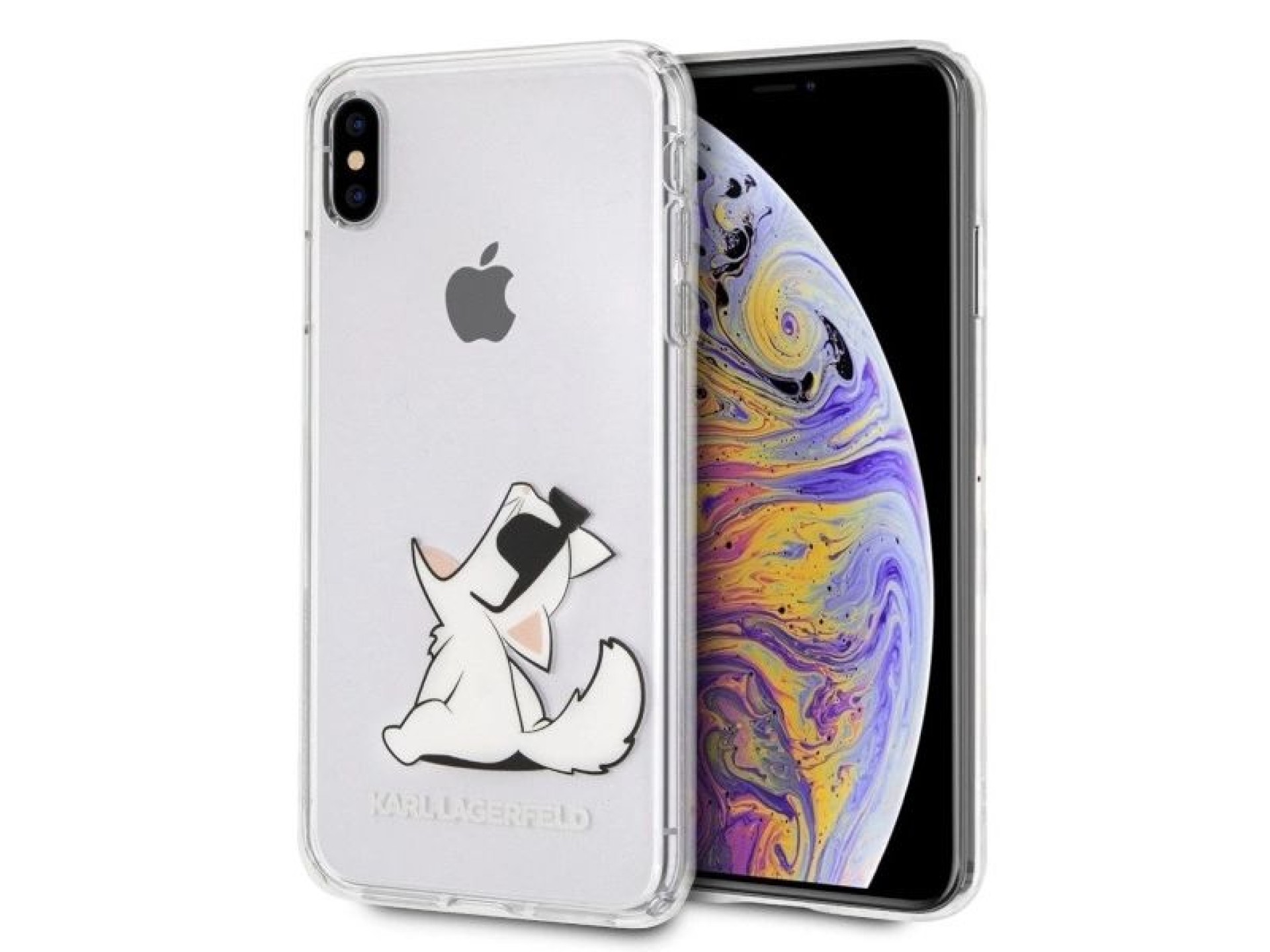 Capa transparente para iPhone Xs Max com estampa de Choupette, de Karl Lagerfeld.