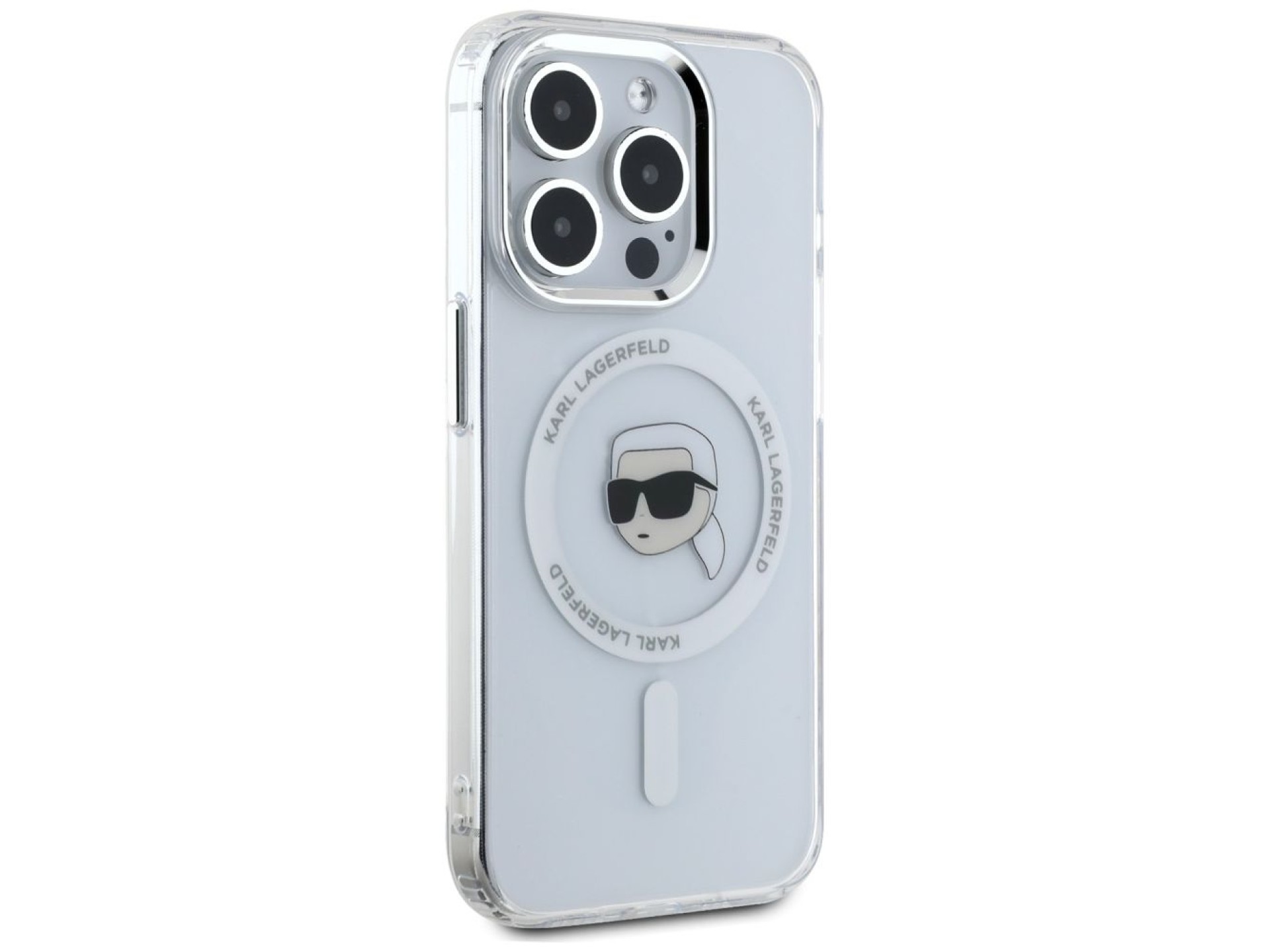 Funda Karl Lagerfeld IML Metal Karl Head MagSafe para iPhone 15 Pro blanca