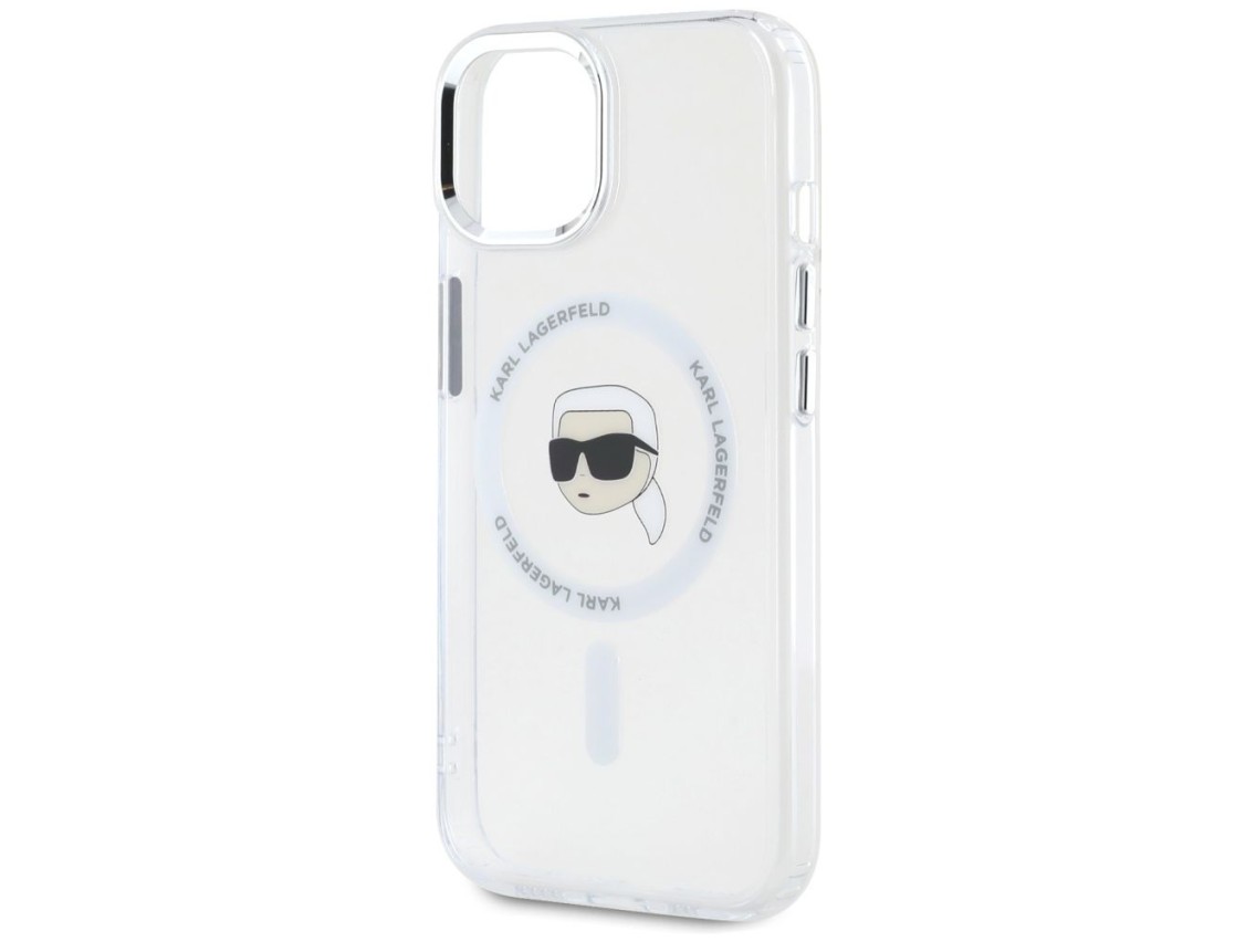 Capa MagSafe Karl Lagerfeld IML Metal Karl Head para iPhone 15 Branca