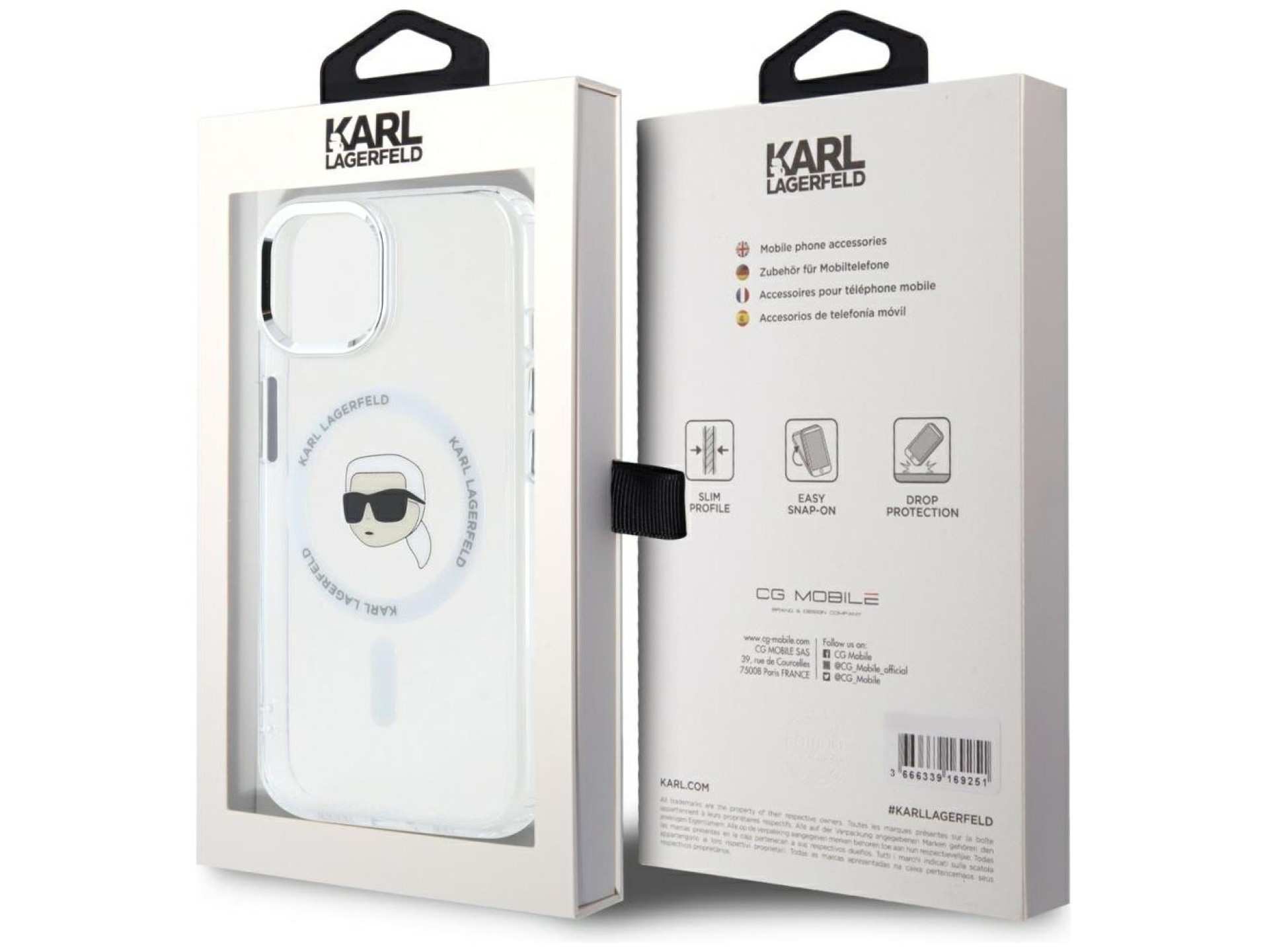 Karl Lagerfeld IML Metal Karl Head MagSafe Case for iPhone 15 Plus White