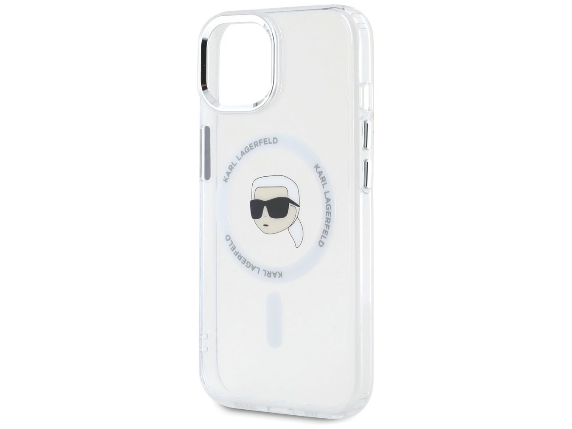 Capa MagSafe Karl Lagerfeld IML Metal Karl Head para iPhone 15 Branca