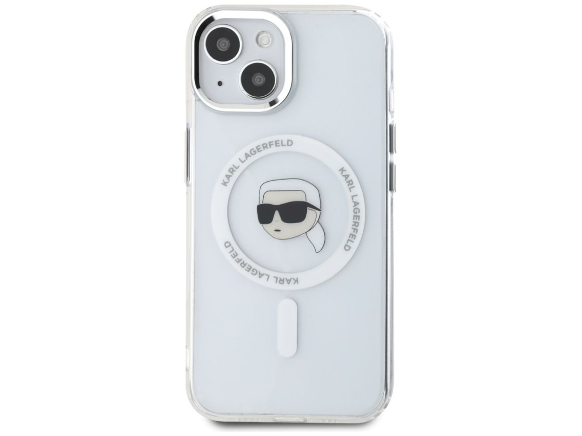 Capa MagSafe Karl Lagerfeld IML Metal Karl Head para iPhone 15 Branca