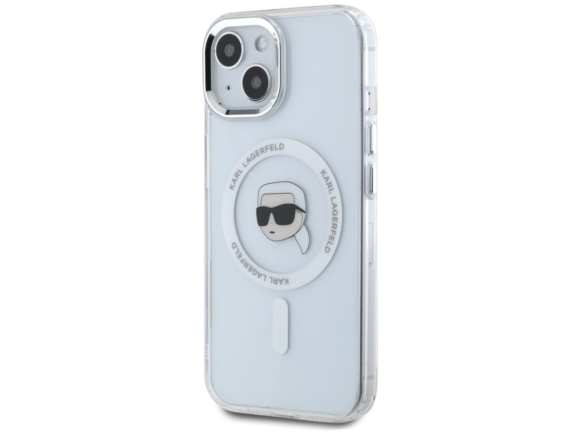 Karl Lagerfeld IML Metal Karl Head MagSafe Case for iPhone 15 Plus White