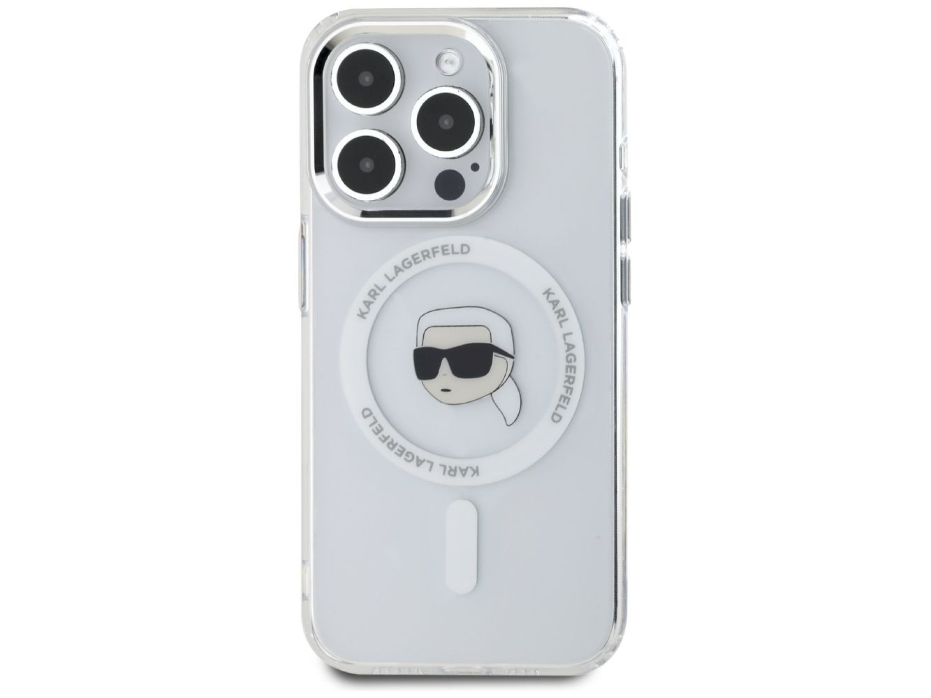 Funda Karl Lagerfeld IML Metal Karl Head MagSafe para iPhone 15 Pro blanca