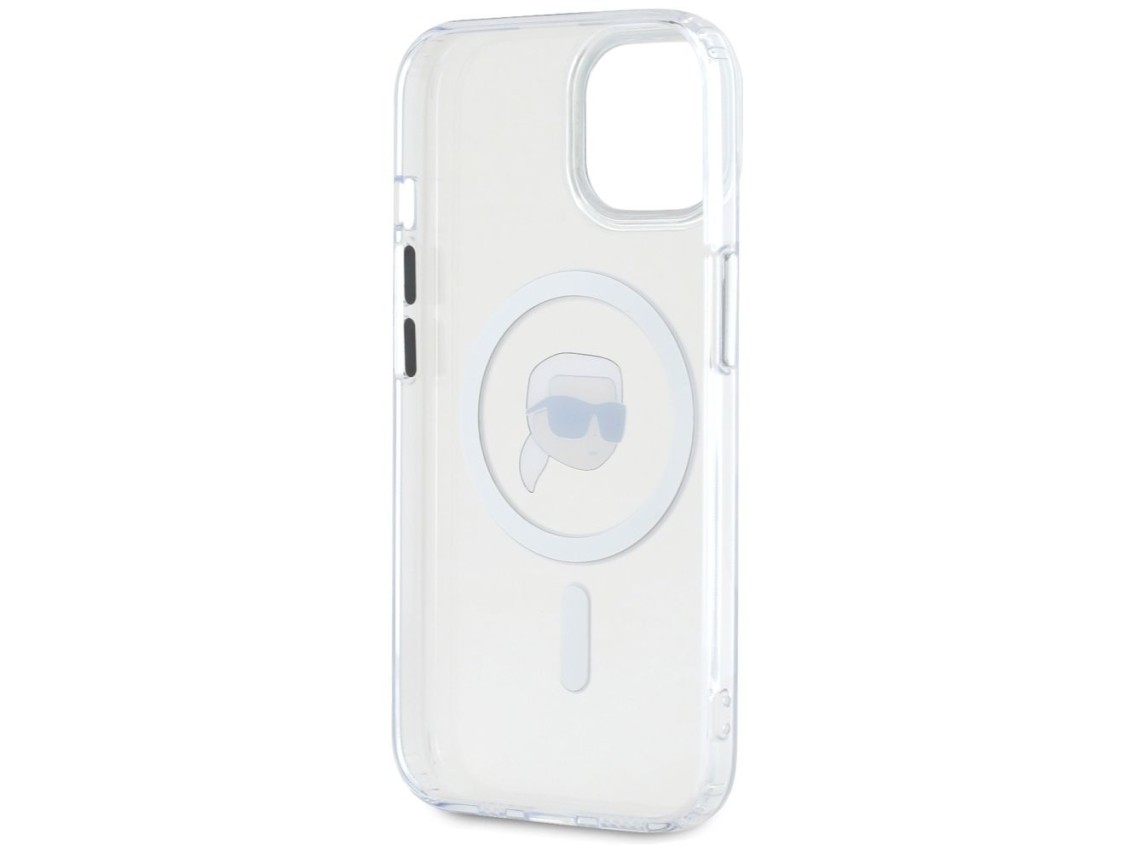 Capa MagSafe Karl Lagerfeld IML Metal Karl Head para iPhone 15 Branca