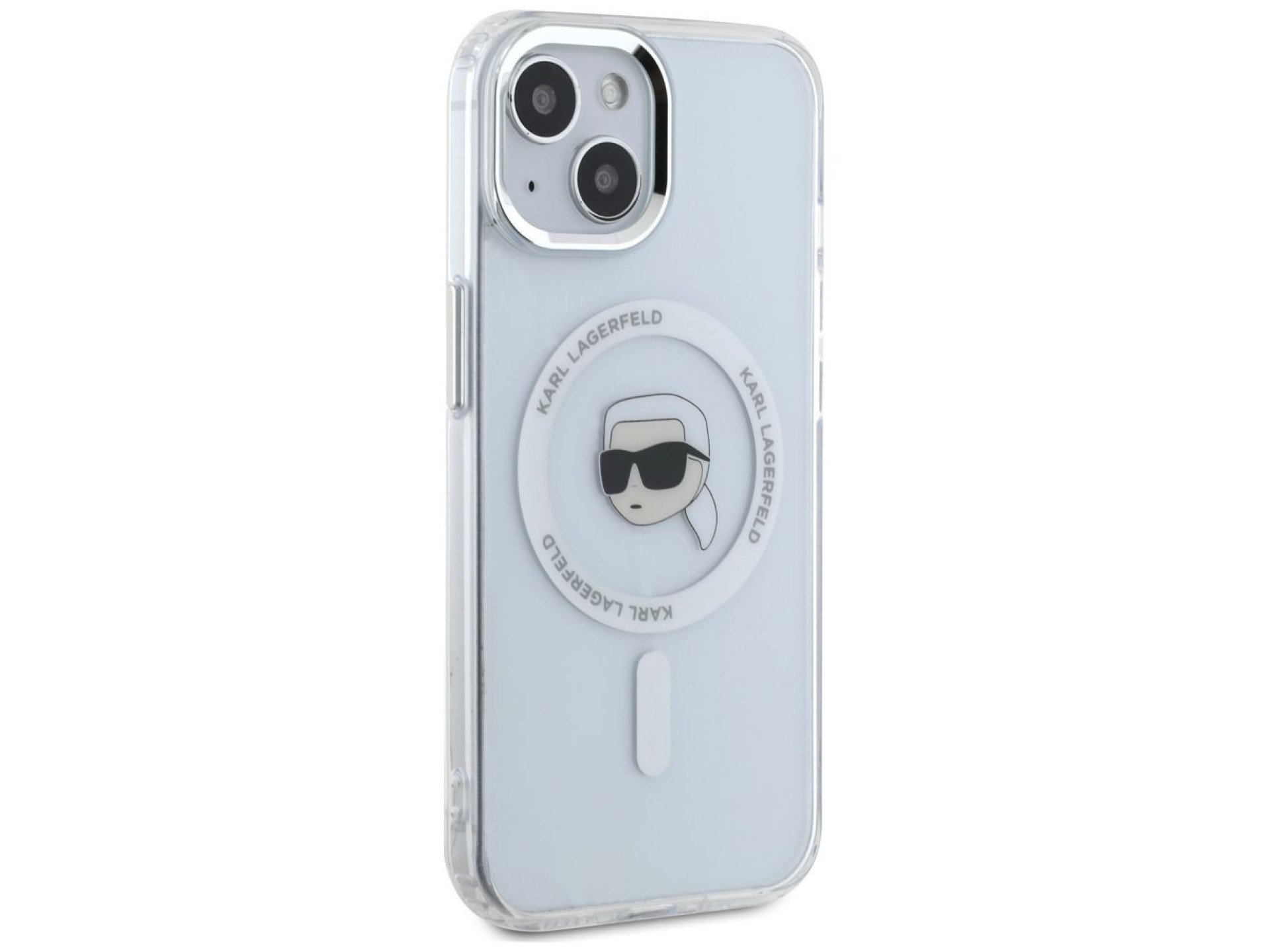 Karl Lagerfeld IML Metal Karl Head MagSafe Case for iPhone 15 Plus White