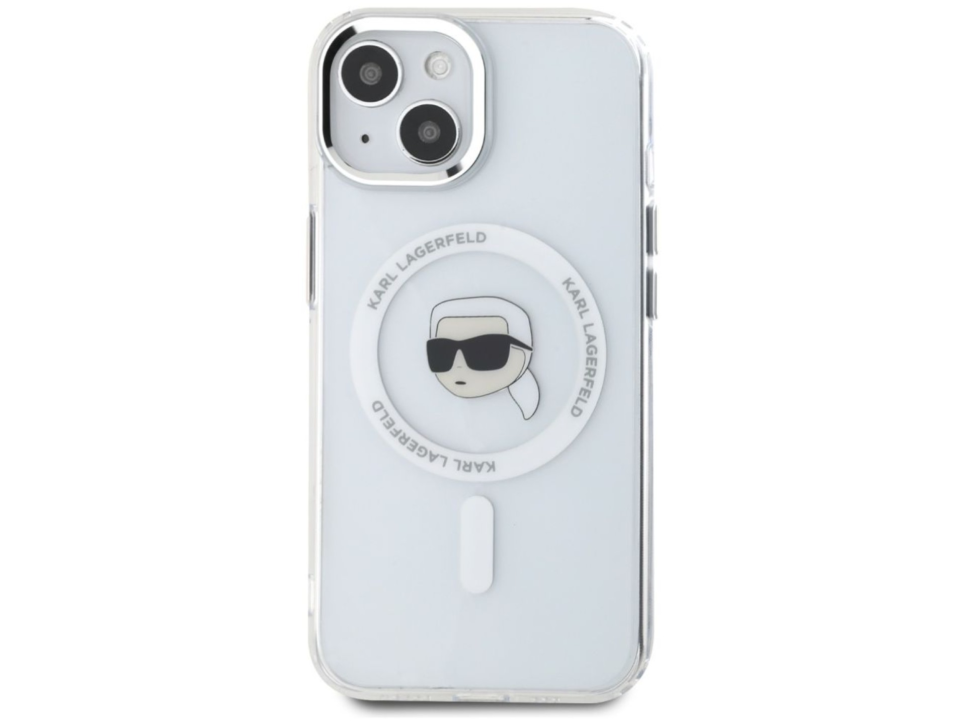 Karl Lagerfeld IML Metal Karl Head MagSafe Case for iPhone 15 Plus White