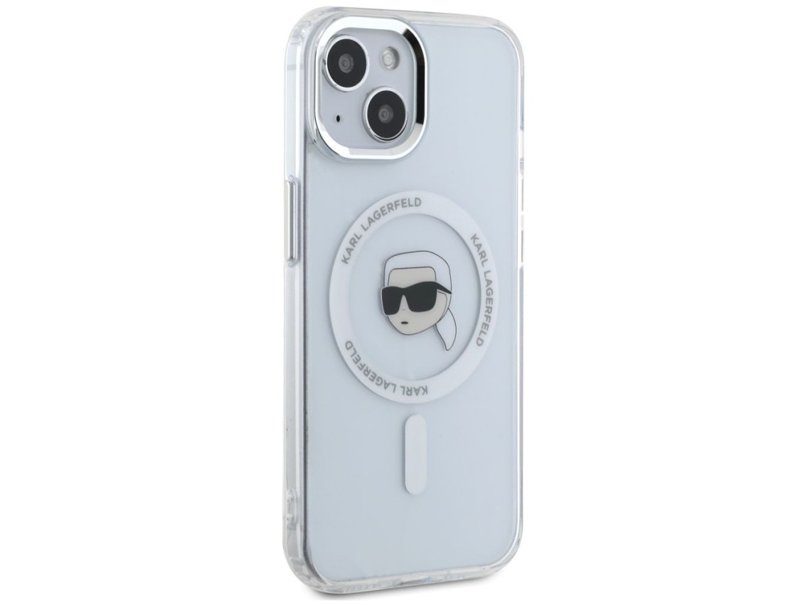 Karl Lagerfeld IML Metal Karl Head MagSafe Case for iPhone 15 Plus White