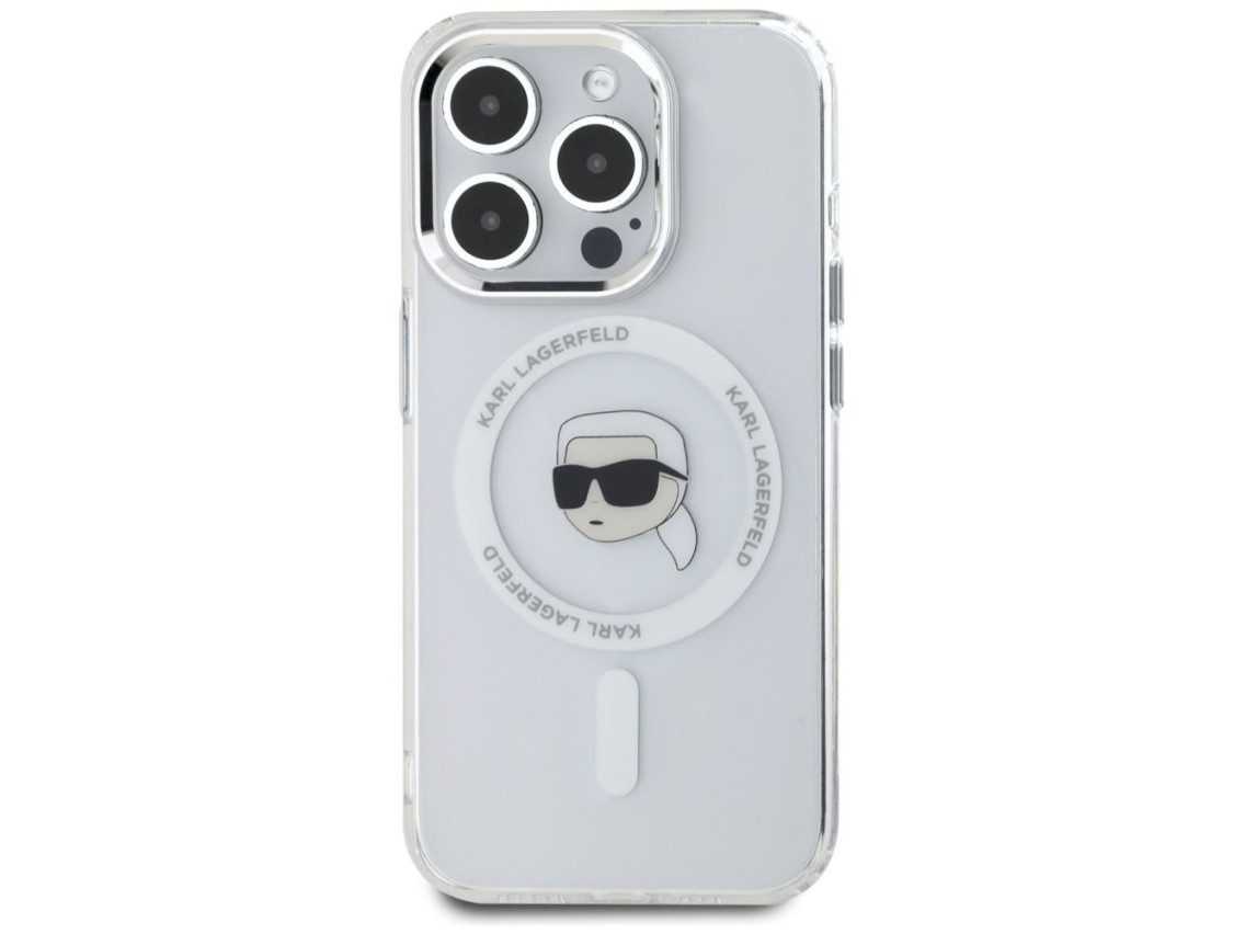 Funda Karl Lagerfeld IML Metal Karl Head MagSafe para iPhone 15 Pro blanca