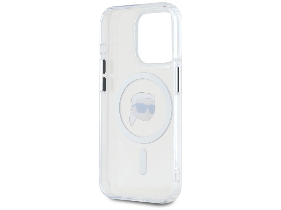 Funda Karl Lagerfeld IML Metal Karl Head MagSafe para iPhone 15 Pro Max blanca