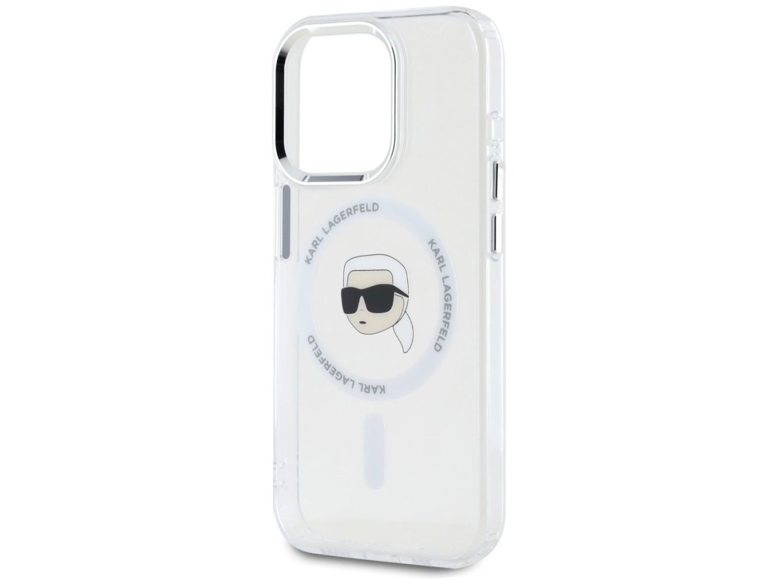 Funda Karl Lagerfeld IML Metal Karl Head MagSafe para iPhone 15 Pro Max blanca