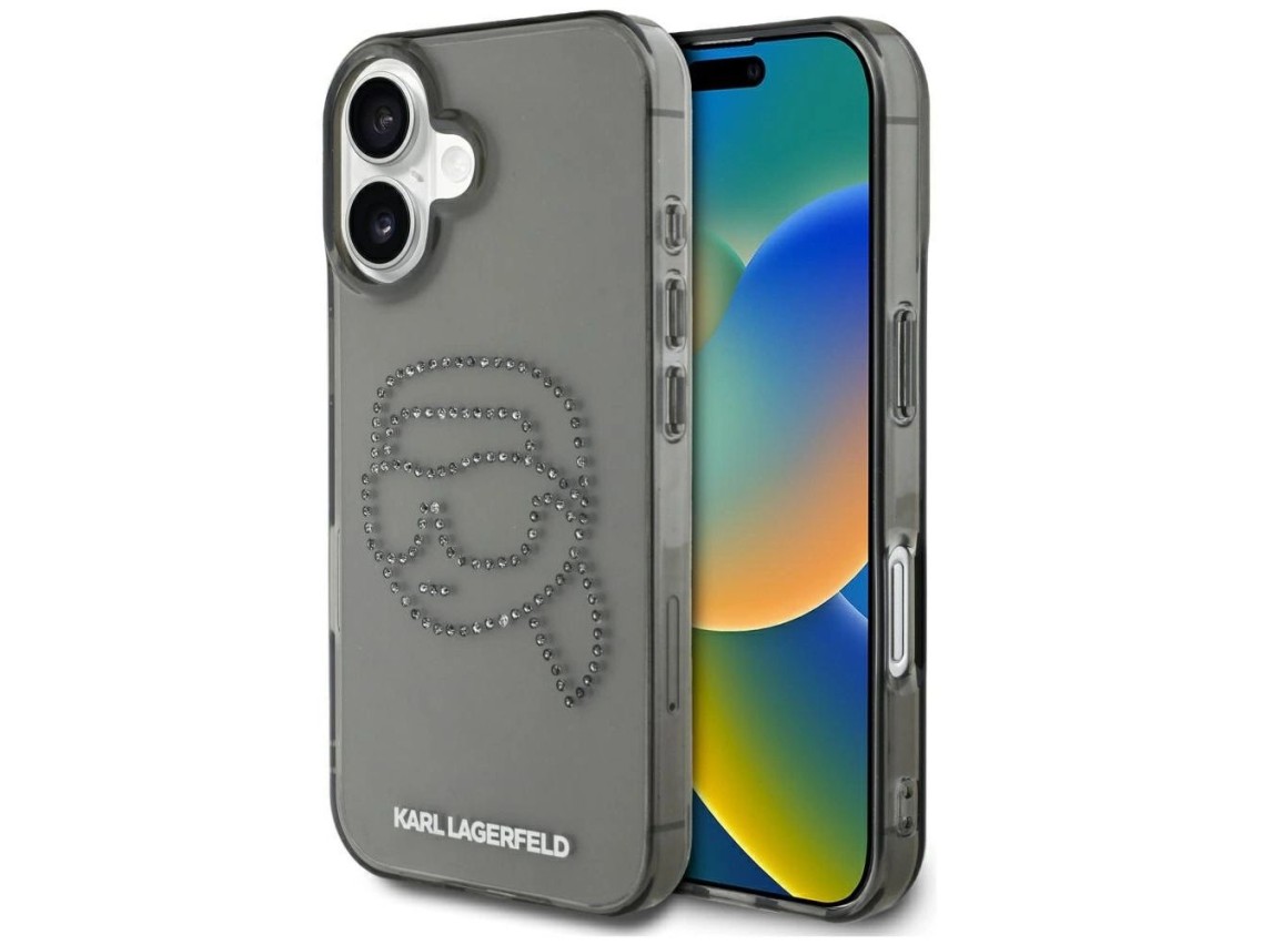 Karl Lagerfeld IML Rhinestones Karl Head Case for iPhone 16 Black