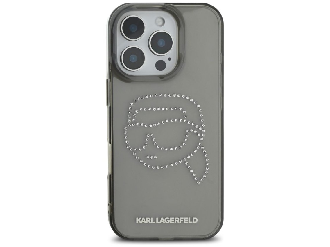 Karl Lagerfeld IML Rhinestones Karl Head Case for iPhone 16 Pro Black