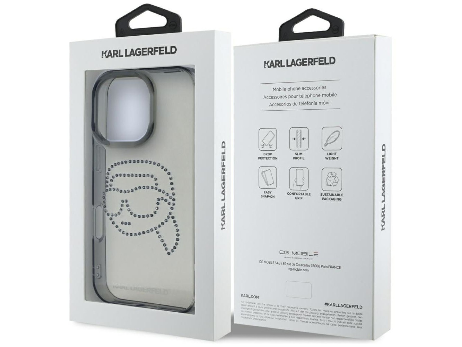Karl Lagerfeld IML Rhinestones Karl Head Case for iPhone 16 Pro Black