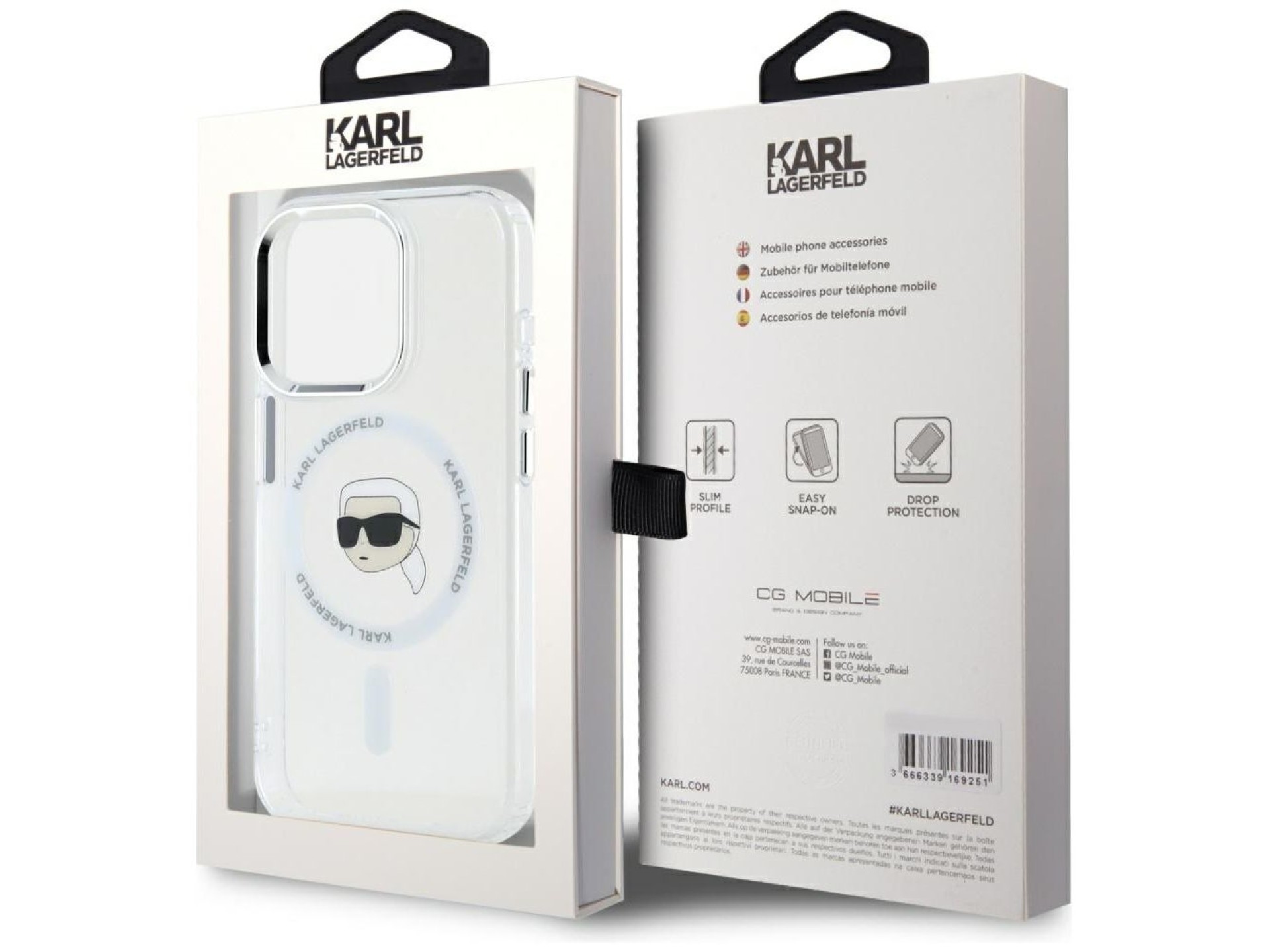 Funda Karl Lagerfeld IML Metal Karl Head MagSafe para iPhone 15 Pro Max blanca