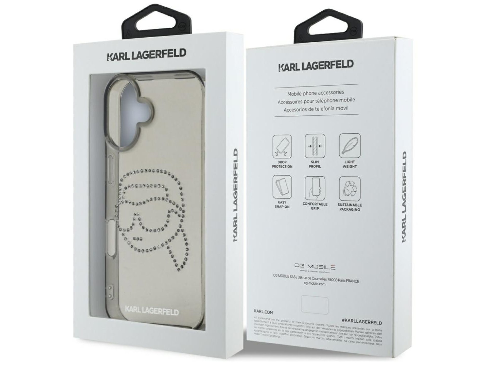 Karl Lagerfeld IML Rhinestones Karl Head Case for iPhone 16 Black