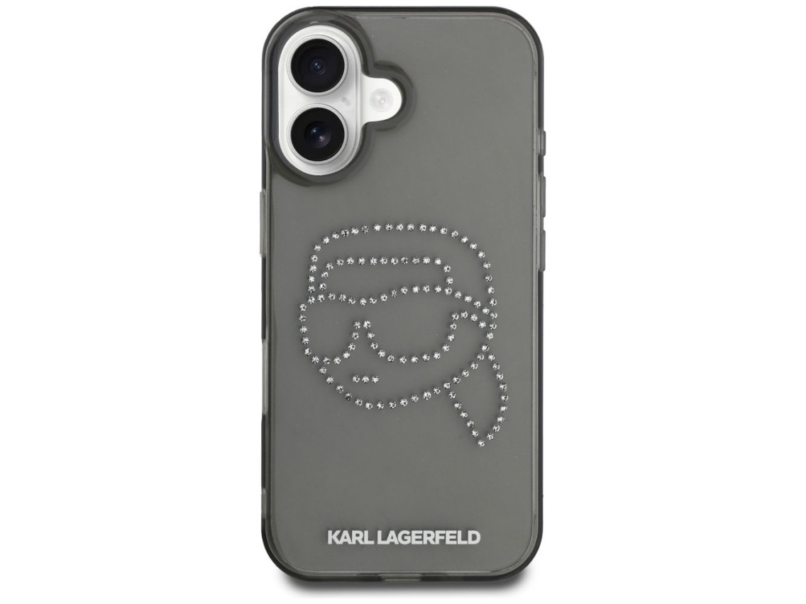 Karl Lagerfeld IML Rhinestones Karl Head Case for iPhone 16 Black