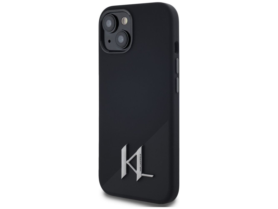 Capa MagSafe Karl Lagerfeld Silicone Shadow Metal Initial para iPhone 15, preta
