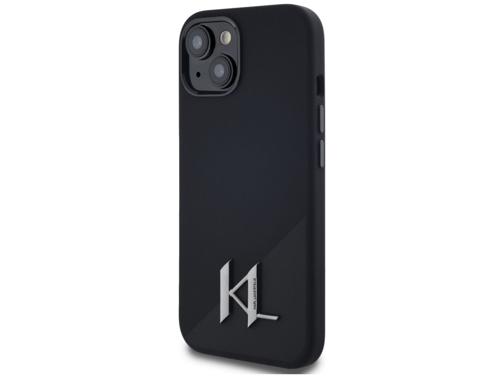 Capa MagSafe Karl Lagerfeld Silicone Shadow Metal Initial para iPhone 15, preta