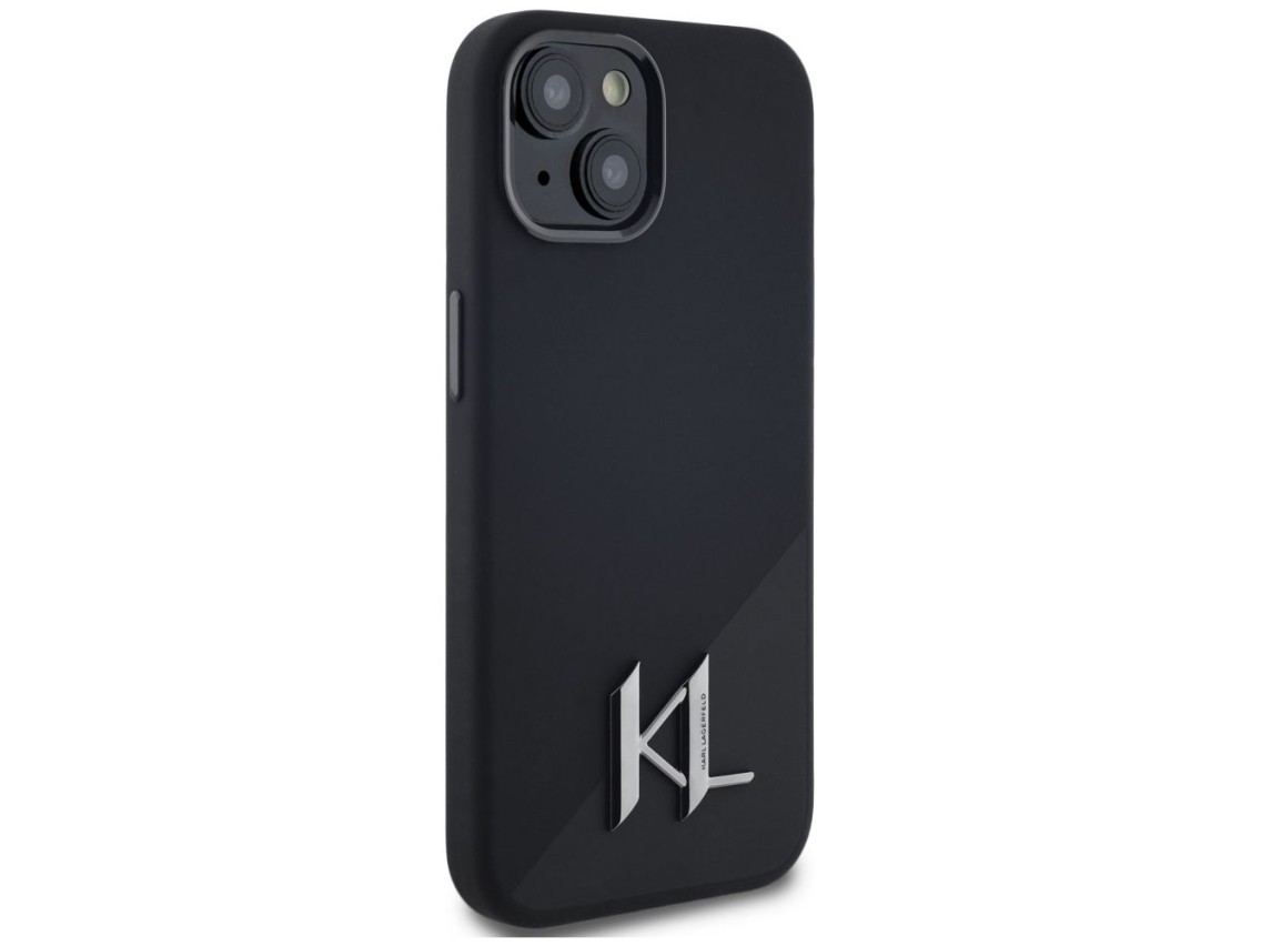 Capa MagSafe Karl Lagerfeld Silicone Shadow Metal Initial para iPhone 15, preta