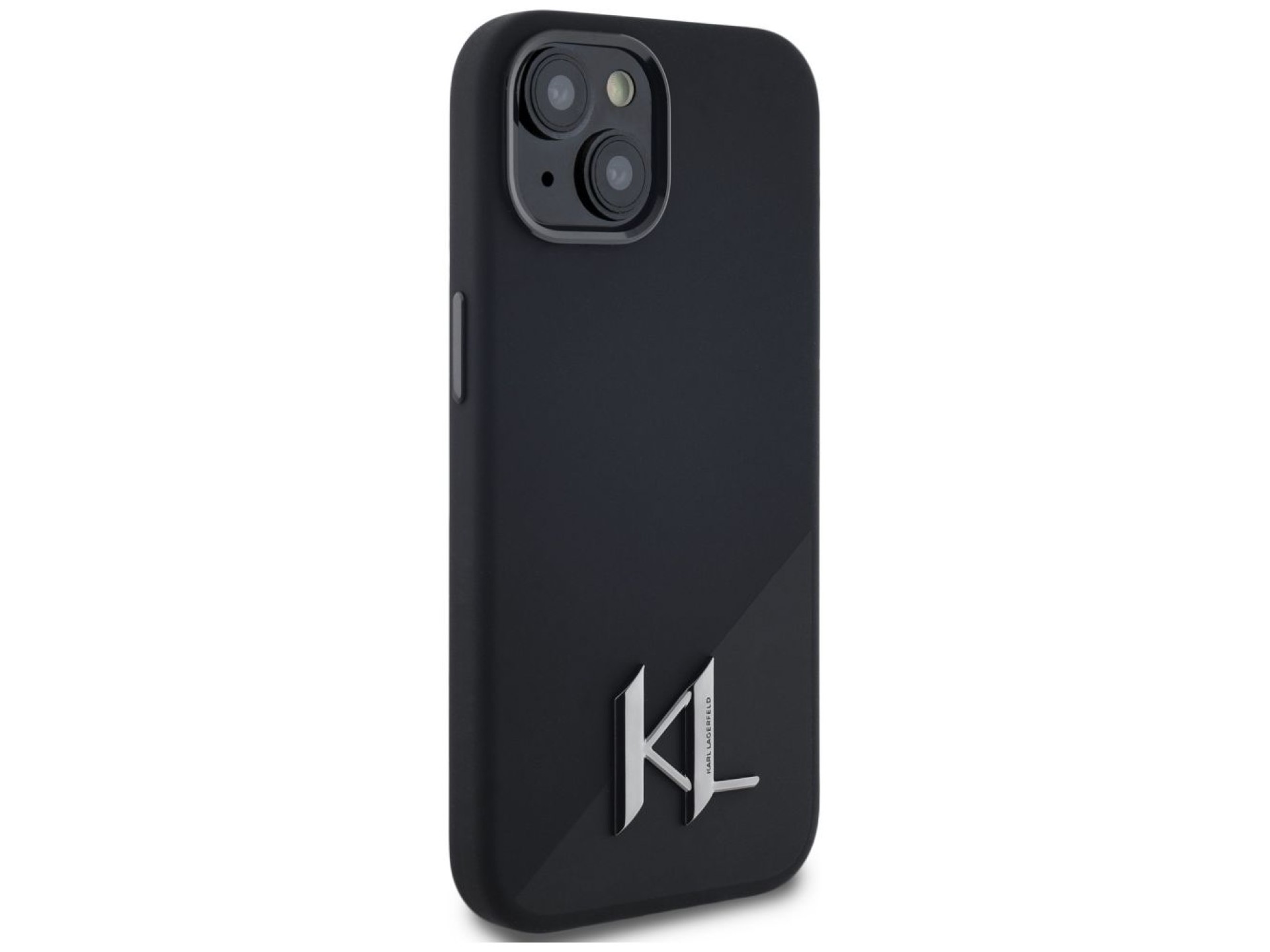 Capa MagSafe Karl Lagerfeld Silicone Shadow Metal Initial para iPhone 15, preta