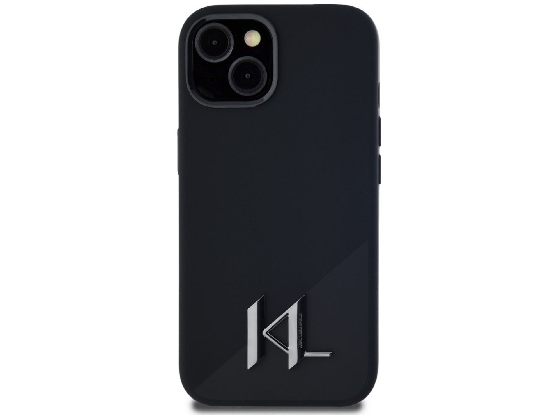 Capa MagSafe Karl Lagerfeld Silicone Shadow Metal Initial para iPhone 15, preta