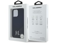 Funda Karl Lagerfeld de silicona Shadow Metal Initial MagSafe para iPhone 15 Pro, color negro. Funda Karl Lagerfeld de silicona Shadow Metal Initial MagSafe para iPhone 15 Pro, color negro.