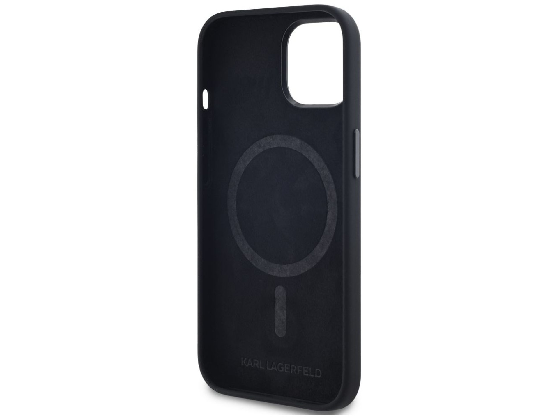 Capa MagSafe Karl Lagerfeld Silicone Shadow Metal Initial para iPhone 15, preta