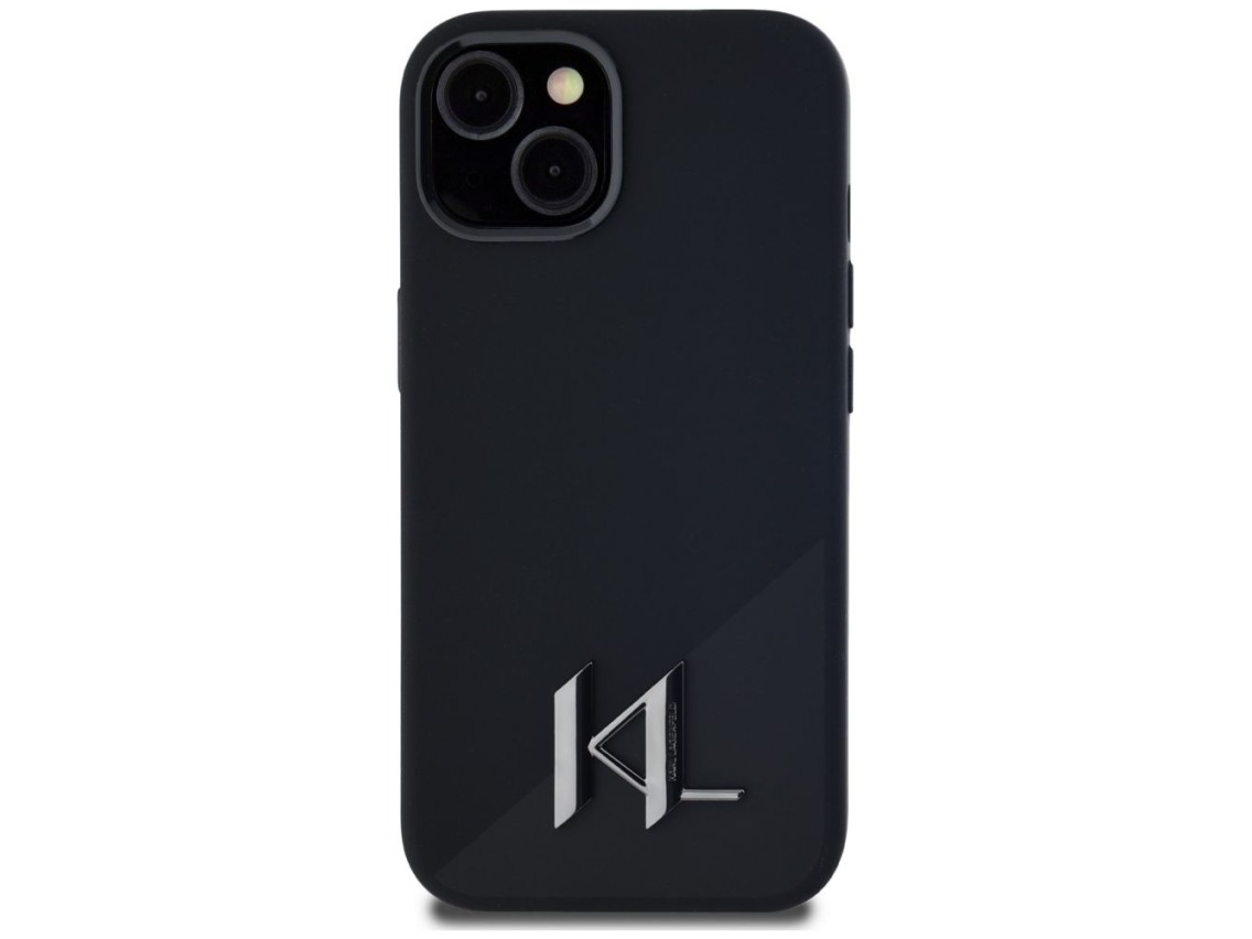 Capa MagSafe Karl Lagerfeld Silicone Shadow Metal Initial para iPhone 15, preta