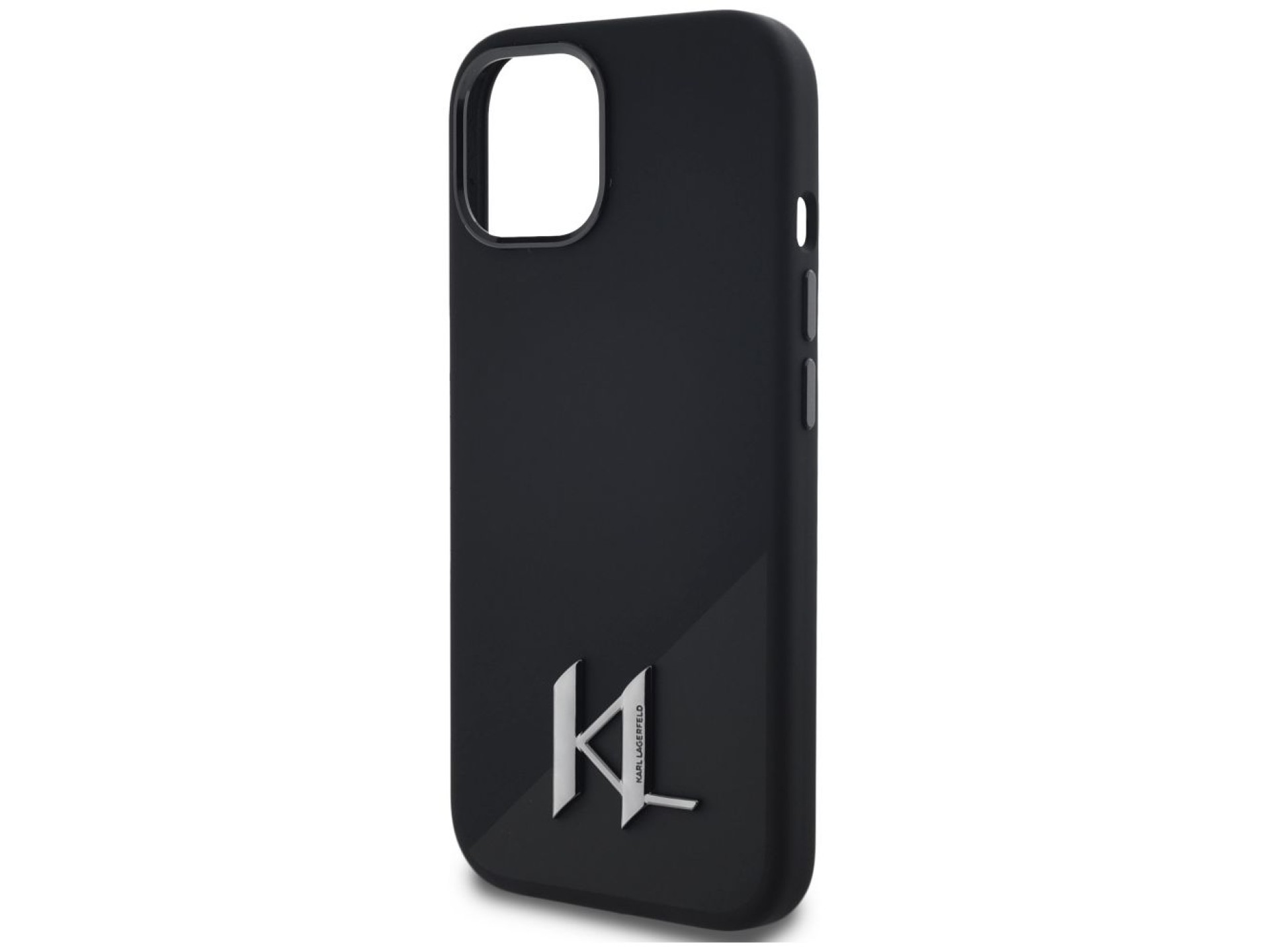 Capa MagSafe Karl Lagerfeld Silicone Shadow Metal Initial para iPhone 15, preta