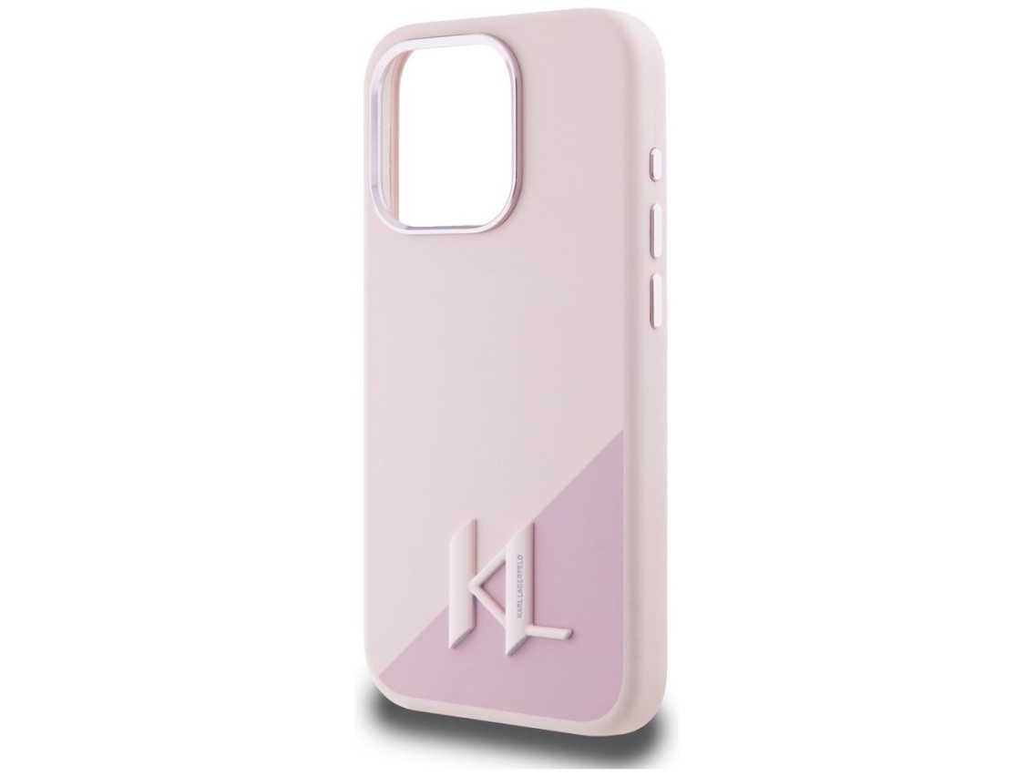 Capa MagSafe Karl Lagerfeld Silicone Shadow Metal Initial para iPhone 15 Pro Rosa