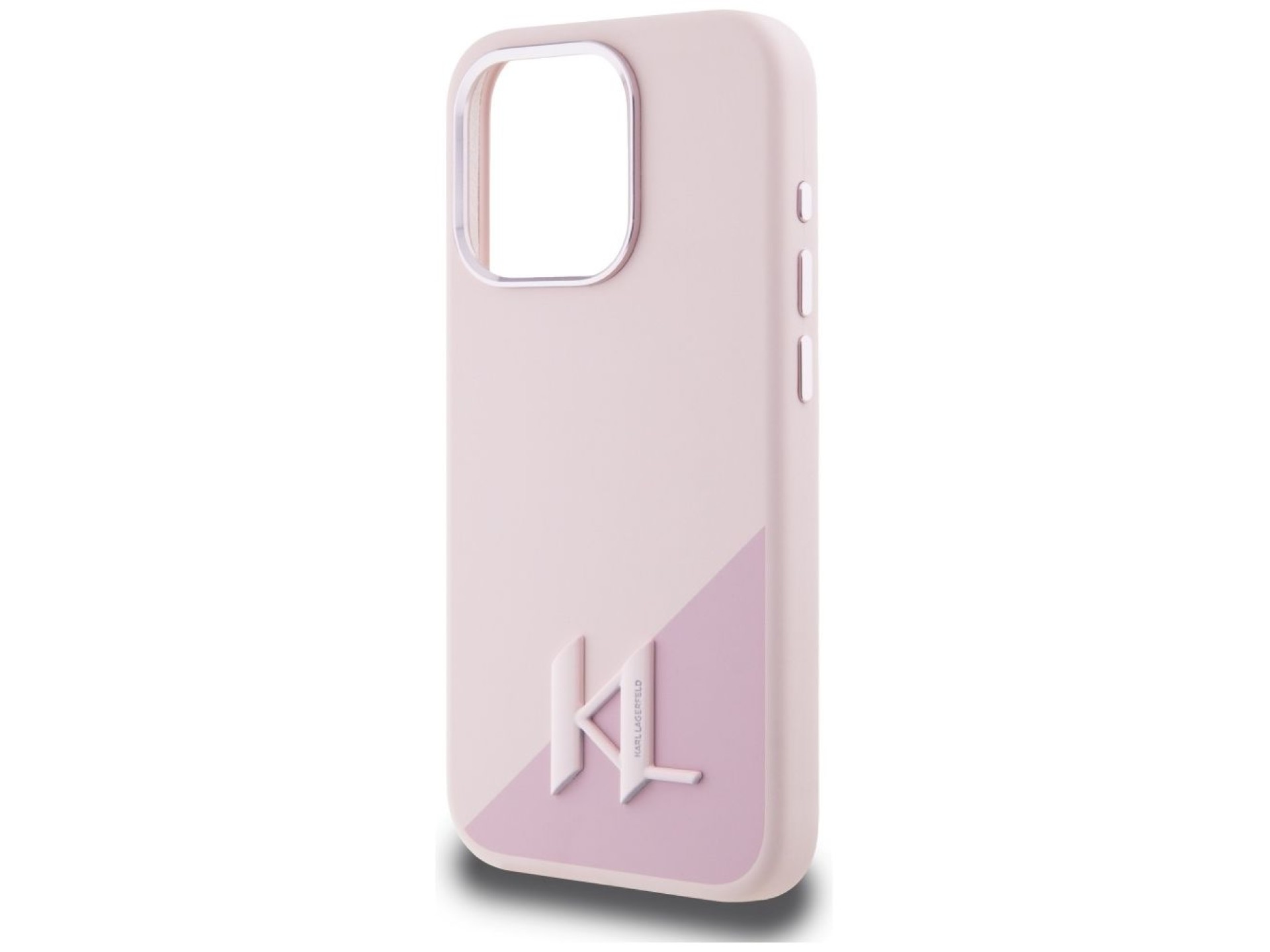 Capa MagSafe Karl Lagerfeld Silicone Shadow Metal Initial para iPhone 15 Pro Rosa