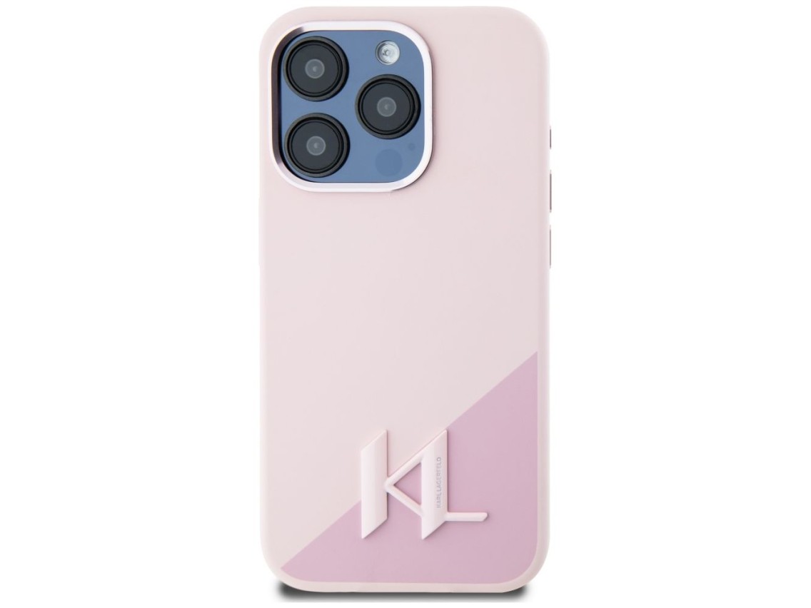 Capa MagSafe Karl Lagerfeld Silicone Shadow Metal Initial para iPhone 15 Pro Max Rosa