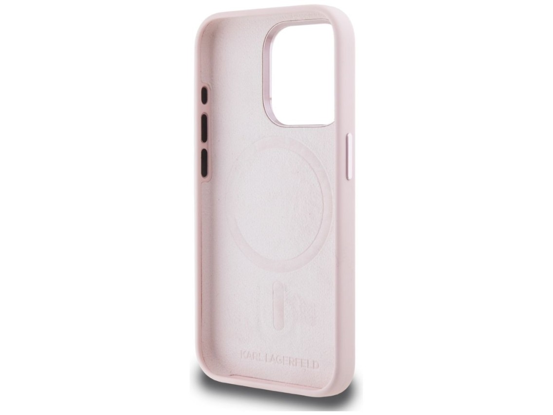 Capa MagSafe Karl Lagerfeld Silicone Shadow Metal Initial para iPhone 15 Pro Max Rosa