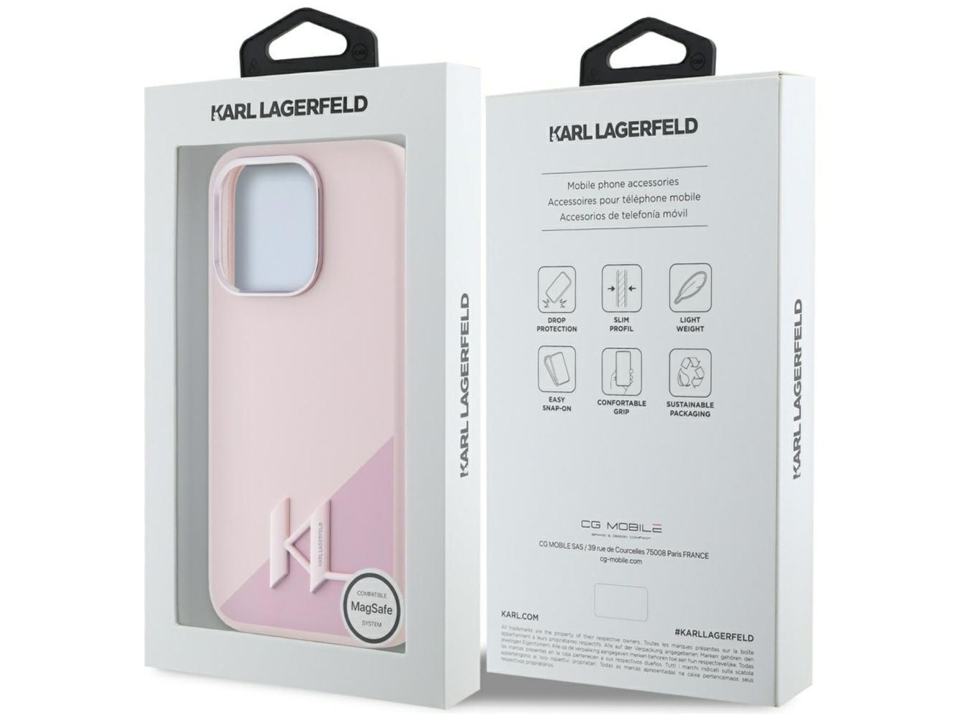 Capa MagSafe Karl Lagerfeld Silicone Shadow Metal Initial para iPhone 15 Pro Rosa