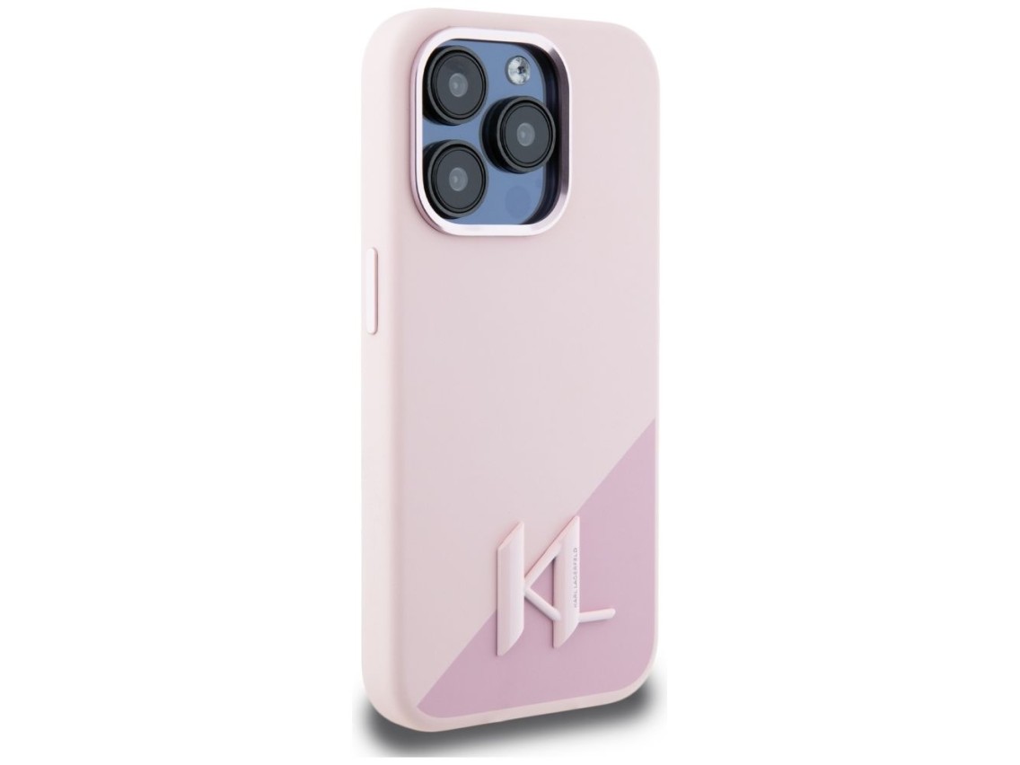 Capa MagSafe Karl Lagerfeld Silicone Shadow Metal Initial para iPhone 15 Pro Max Rosa