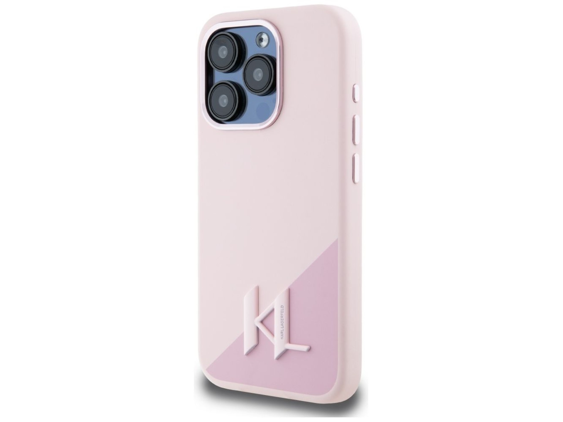 Capa MagSafe Karl Lagerfeld Silicone Shadow Metal Initial para iPhone 15 Pro Max Rosa
